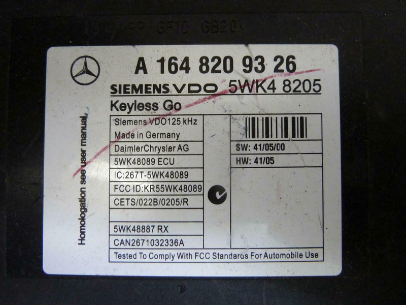 Keyless Go Control Module Mercedes-Benz ML-Class 2007 – 164 820 93 26