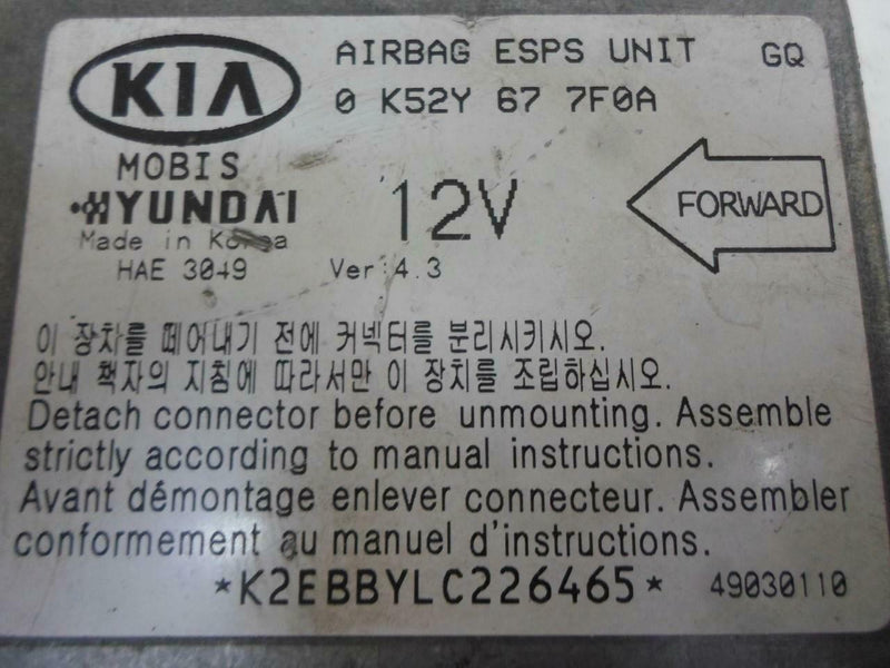 Airbag Control Module Kia Sedona 2002 2003 2004 2005 0 K52Y 67 7F0A