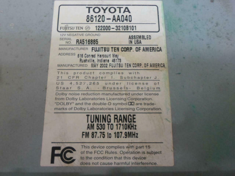 OEM Radio for 2002, 2003, 2004 Toyota Camry – 86120-AA040