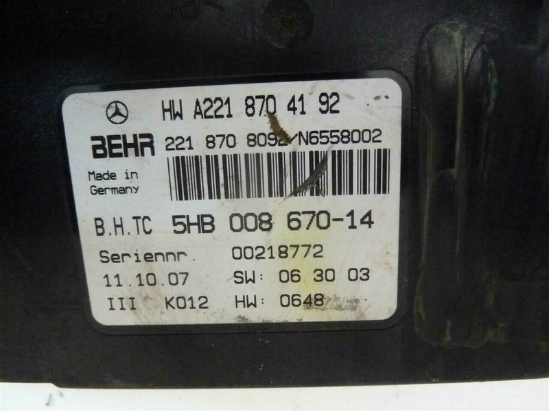 Climate Control Module Mercedes-Benz CL-Class 2007 2008 2009 221 870 41 92